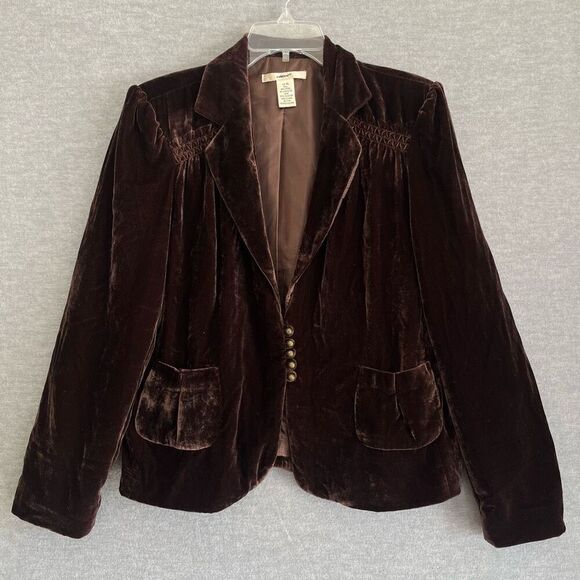 Edward Brown Velvet Jacket Women's XL Shirred Whimsigoth Victorian Puff Sleeve - Picture 1 of 11